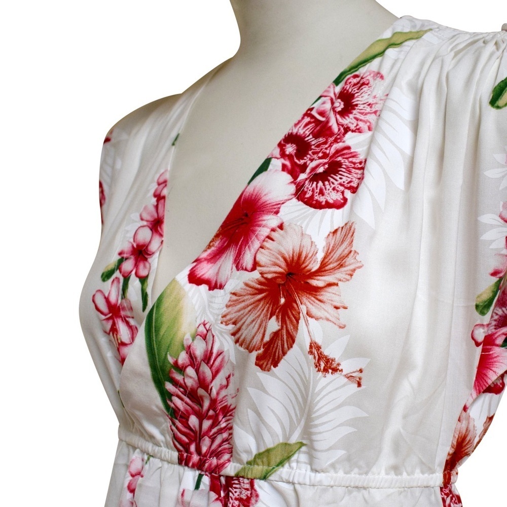 NEW! Favant Women's Hawaiian Floral Plumeria Tie Shoulder Dress Large - Picture 4 of 11